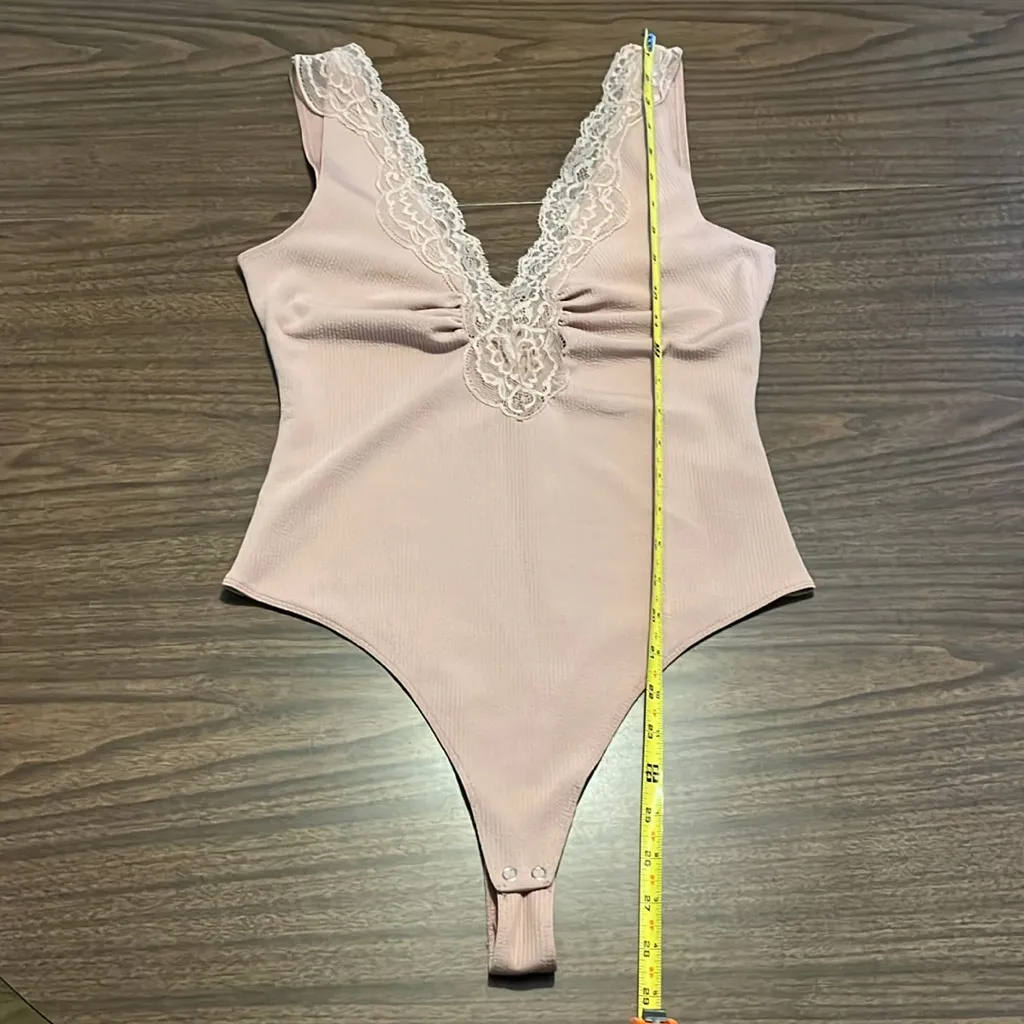 Free People Intimately Medium First Call Lace Ribbed Bodysuit Mauve - Image 8