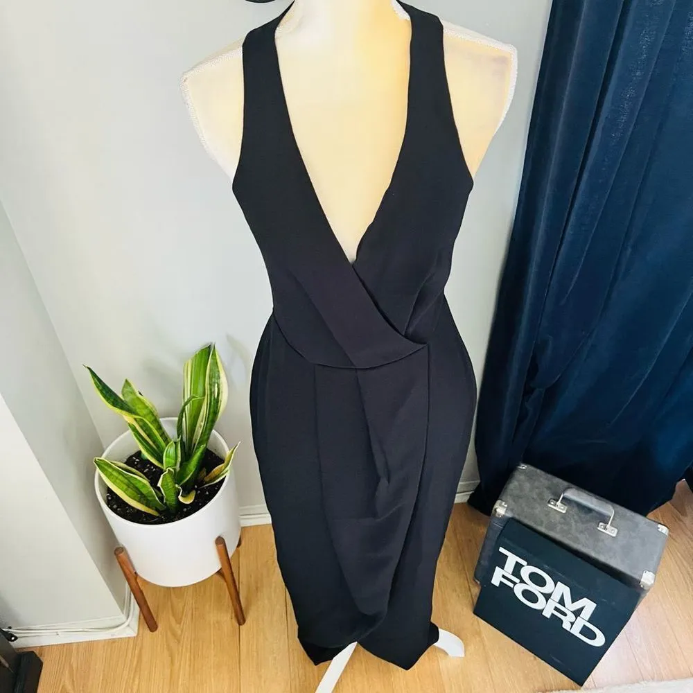 DRESS THE POPULATION Ariel Racerback Faux Wrap Crepe Dress Gown, Black Small NWT - Image 15