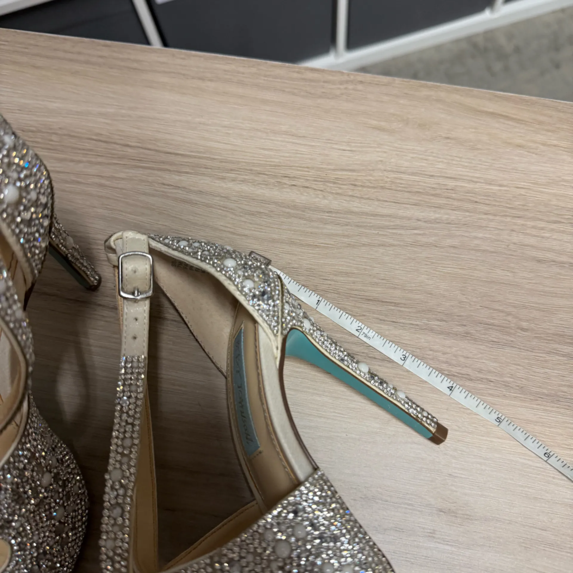 Betsey Johnson SB Sage Elegant Silver Peep Toe Heels with Rhinestones and Pearls - Image 8