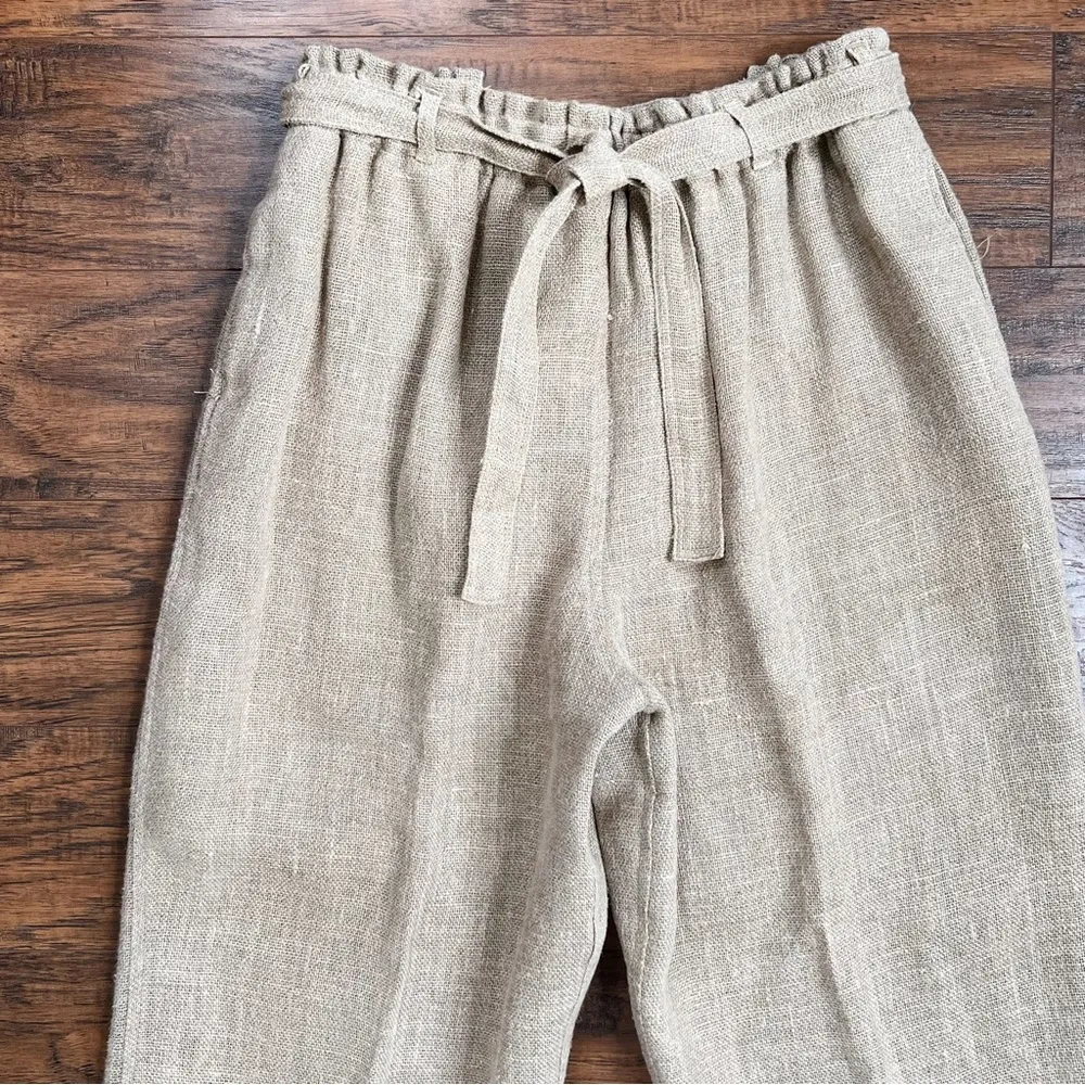 vintage • 90s Harve Benard pants jute burlap paper bag waist tie straight leg - Image 2