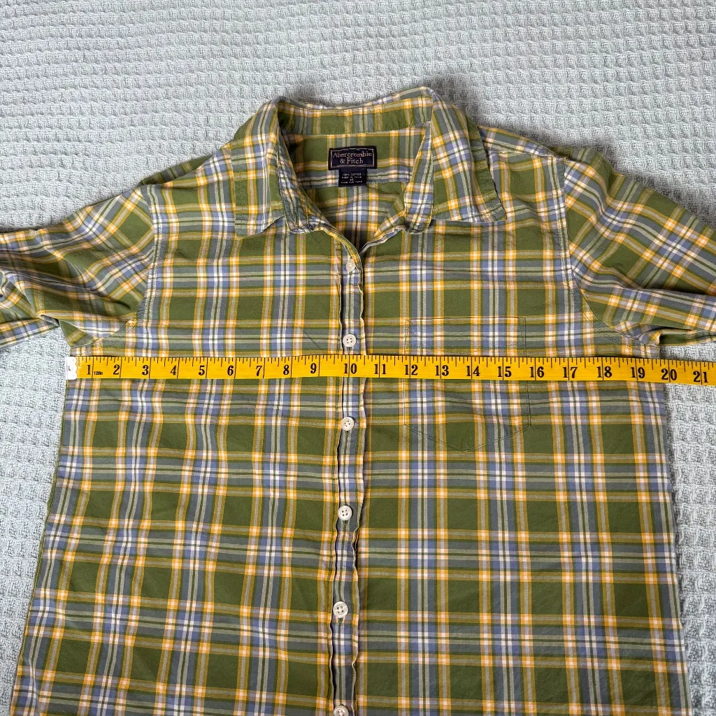 Vintage Abercrombie & Fitch Plaid Button Down Shirt Womens Medium Green Top 90s - Image 5
