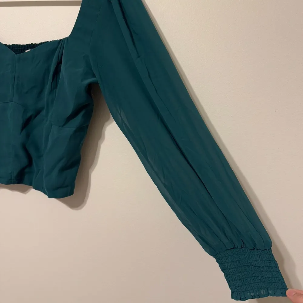NEW Abercrombie & Fitch Long Sleeve Poplin Square Neck Top Large Emerald Green - Image 5