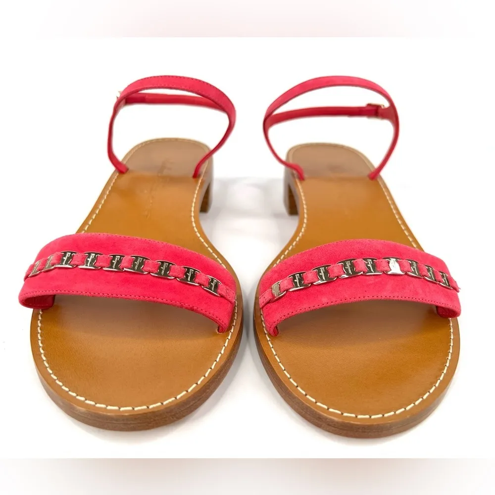 Salvatore Ferragamo Tremiti Gancini Chain Logo Pink Suede Ankle Strap Sandals 7 - Image 5