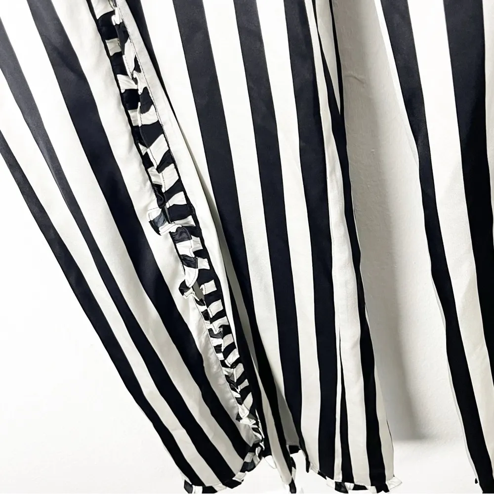 ARTELIER NICOLE MILLER Silk Blend Striped Ruffle Trim High Front Splits Pants 0 - Image 10