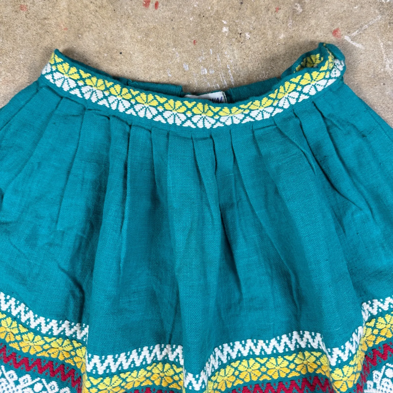 Vtg LaRegional Handwoven Skirt Womens Size 24 Folk Art Teal Multicolor Guatemala Green - Image 2