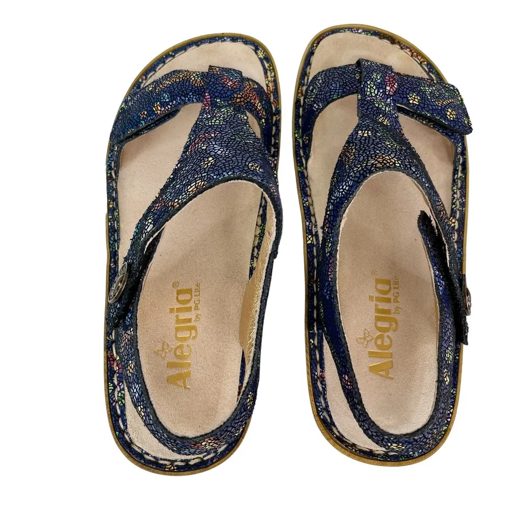 Alegria Kendra Wedge Sandals 37 7 Blue Birdland Print Mosaic - Image 14