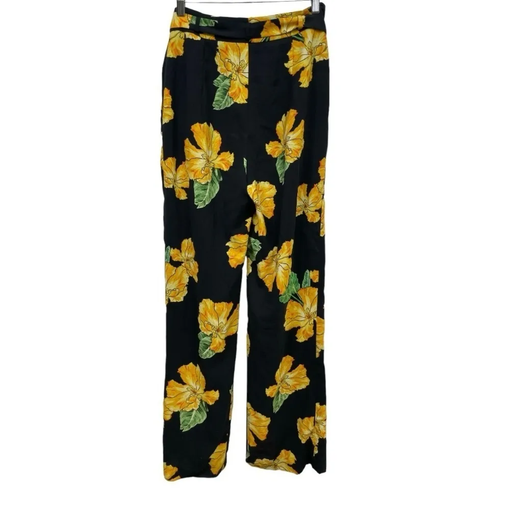 Zara Floral Black and Yellow Palazzo Trousers. Straight Fit size M - Image 4