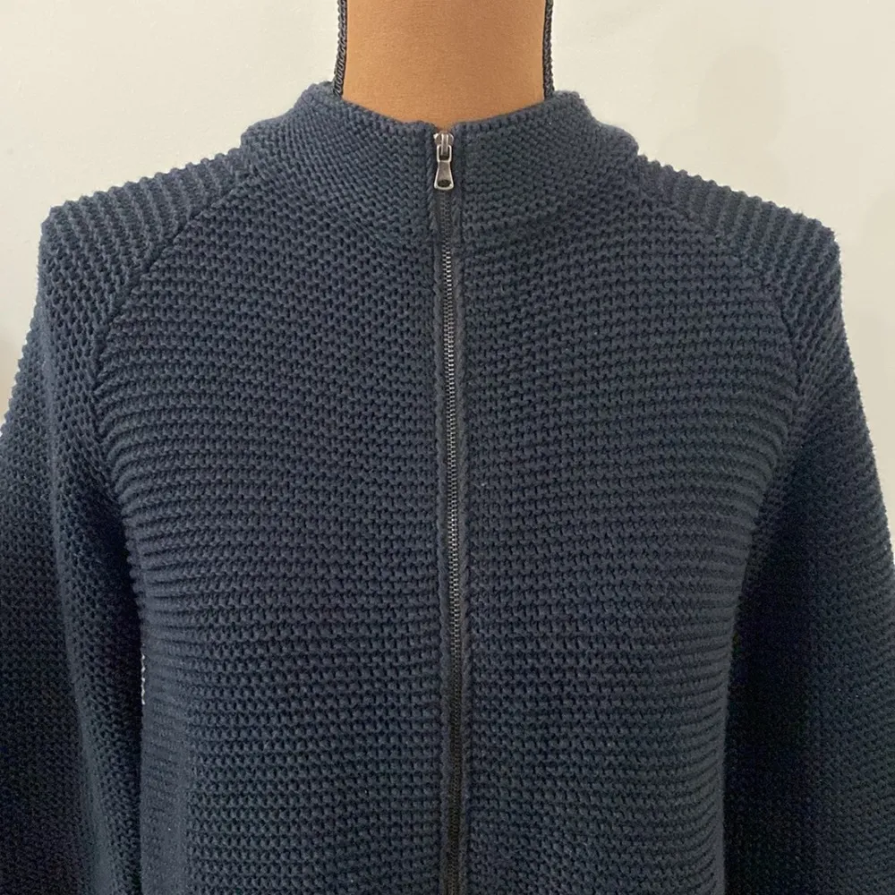 Talbots black cotton zippered chunky knit stand collar cardigan size S - Image 61