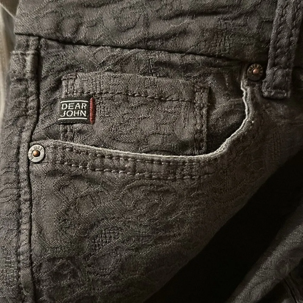 Dear John size 26 light black/gray skinny jeans with lace textured detail‎ - Image 3