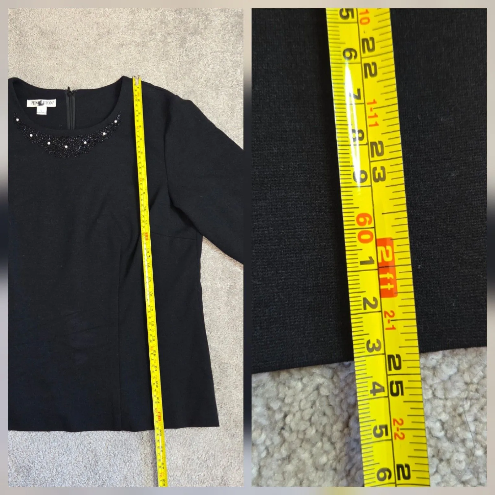 Pendleton  Women’s Holiday Top Black Bling Beaded Large Wool Blend 3/4 Sleeve - Image 7