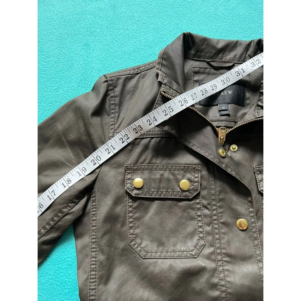 J Crew Women Field Jacket Army Green Gold Snaps Full Zipper Size Xsmall‎ - Image 6