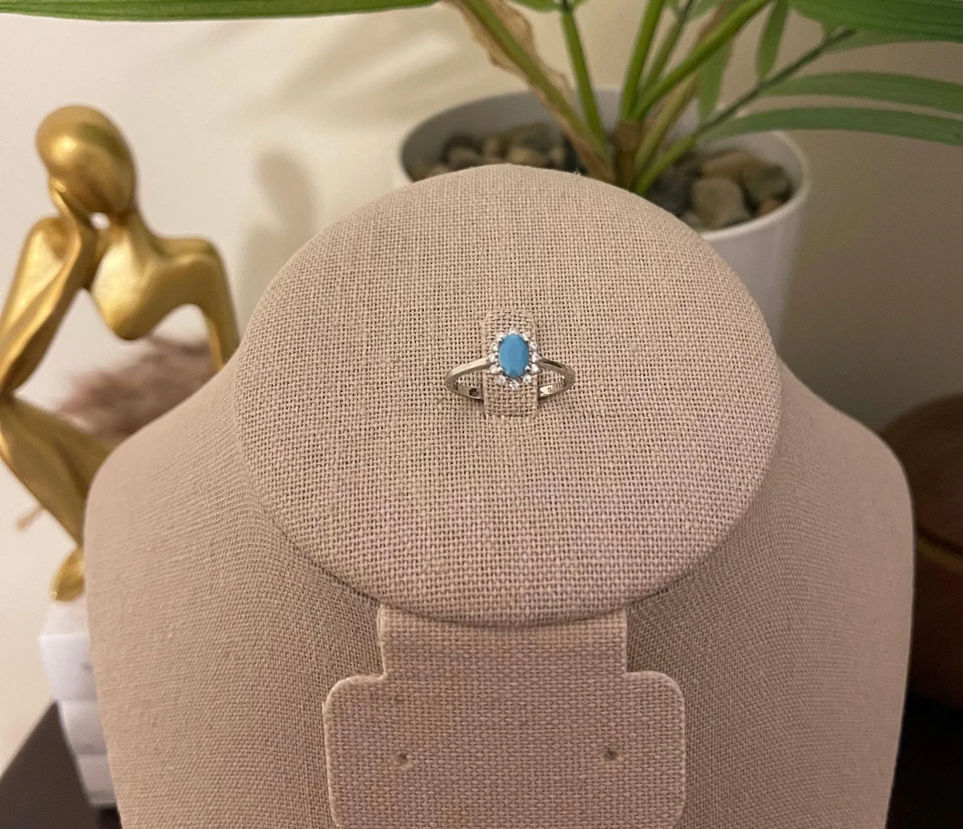 SIZE 6 925 Crown Natural Turquoise Cubic Zirconia Ring Silver - Image 8