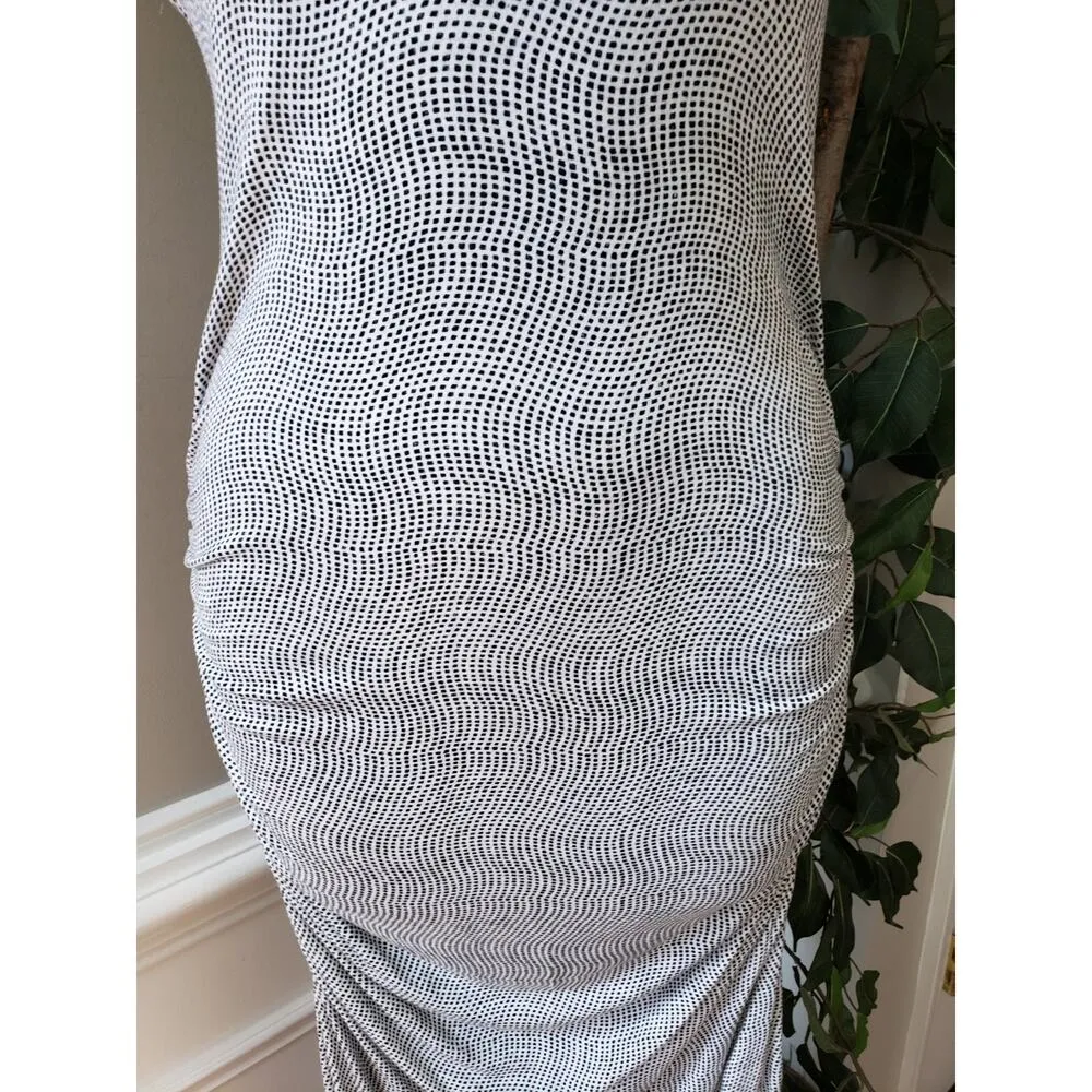 Long Maxi Dress Women's Small White Polka Dot Scoop Neck High Slit Bodycon Sexy - Image 11