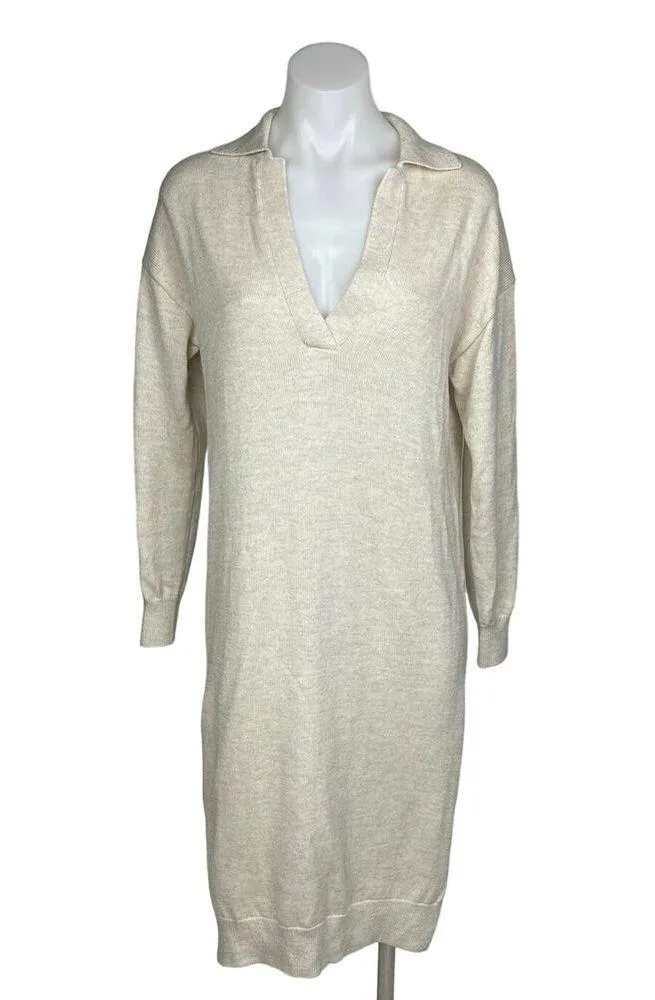 Aritzia Wilfred NWOT Cream White Knit Deep V Wool Collar Midi Sweater Dress 2XS - Image 4