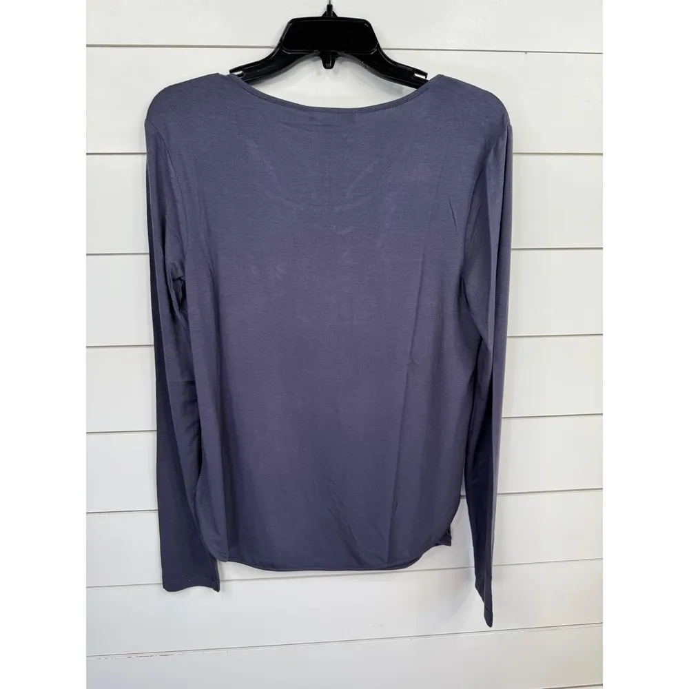 Joan Vass Dark Grey Purple Long Sleeve Top Size M Scoop Neck Shirt Thin Layering - Image 3