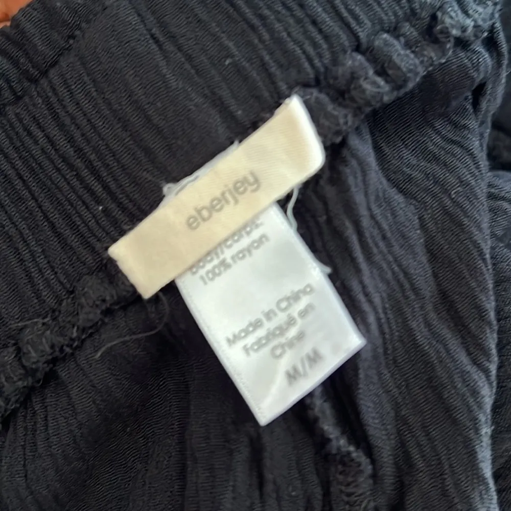 Eberjey Black Crinkle Rayon Pant with Front Tie Waist Medium - Image 6