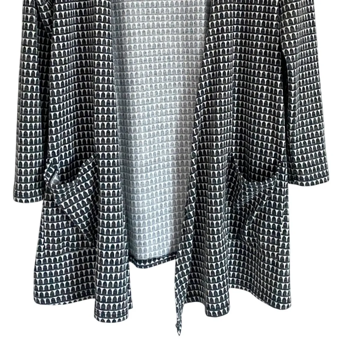 LuLaRoe Caroline Tunic Cardigan BW Houndstooth Geometric Arc Pattern L EUC - Image 6