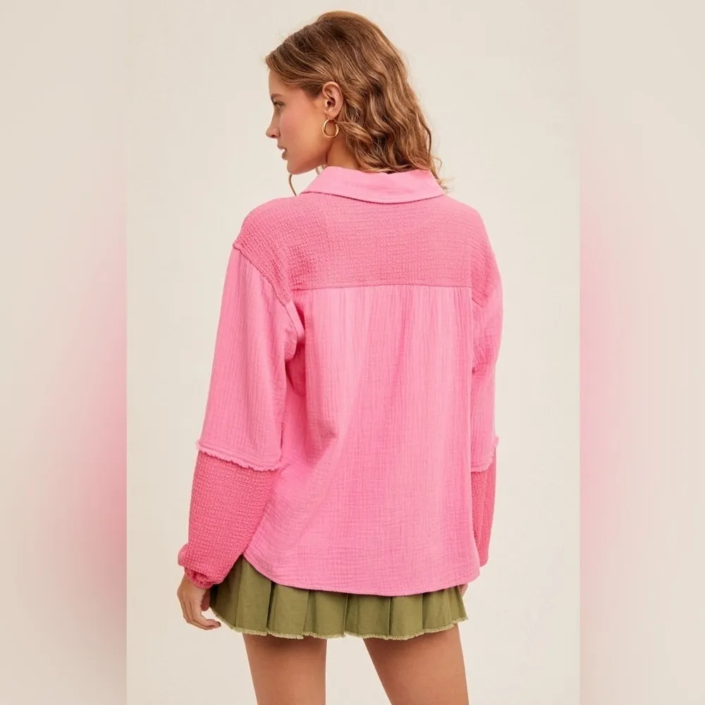 Hem And Thread V-Neck Pink  Sleeves Top Large NWT‎ - Image 2