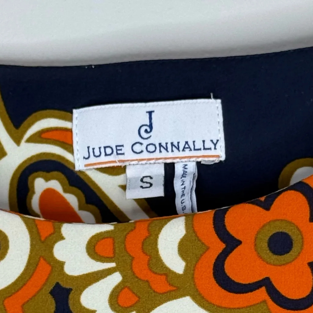 JUDE CONNALLY Beth Dress Retro Paisley Floral Navy Orange Size Small - Image 5