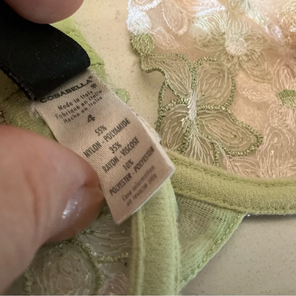 Cosabella full coverage lace bra mint green pink embroidered floral size 36C - Image 6