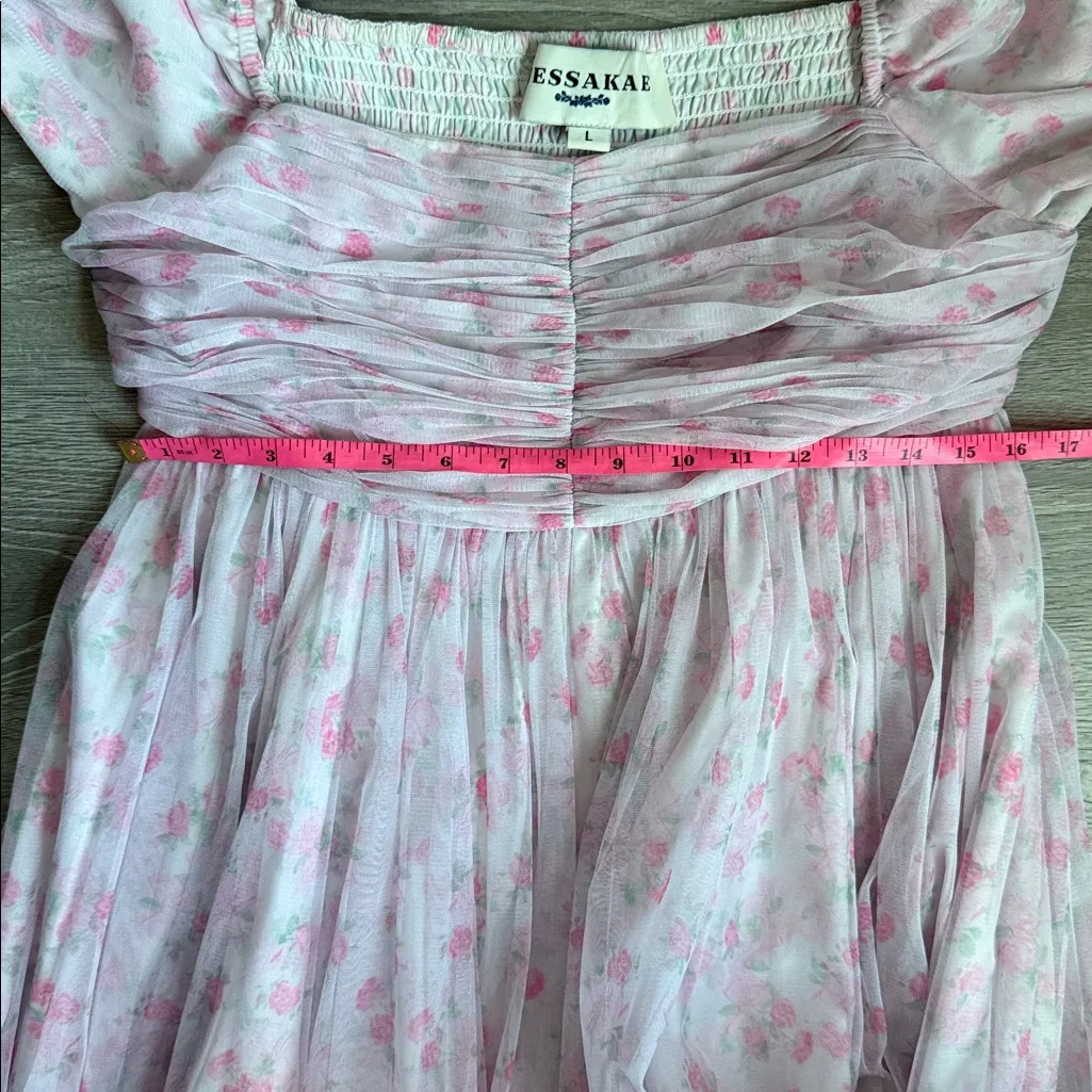 JESSAKAE Promenade Puff Sleeve Floral Print Maxi Dress, Pink And White Large - Image 12