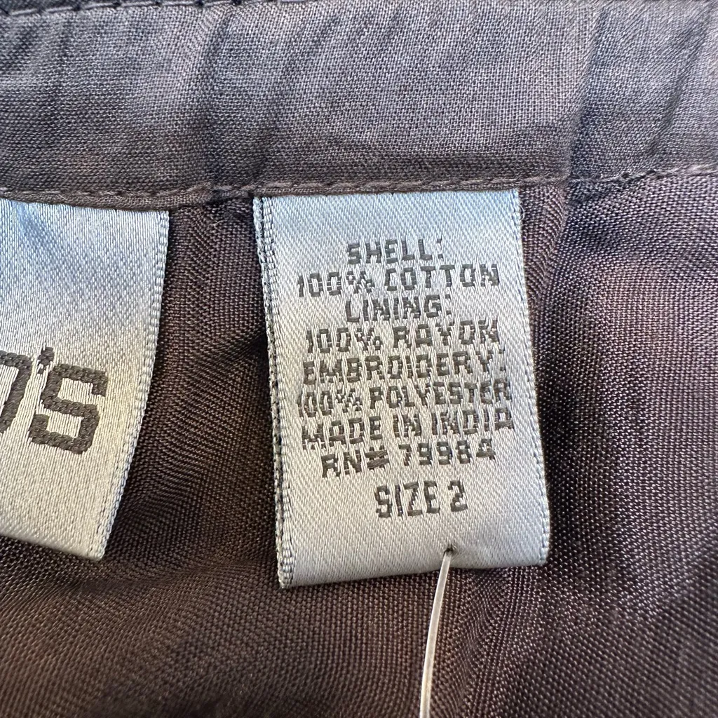 Chicos Bohemian Embroidered Vine Drifter Midi Skirt Fudge Brown Size Large NWT - Image 10