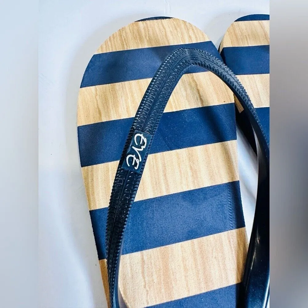 Eve Flip Flops Striped Women's‎ 9/10 Blue Tan Summer Beach NWOT Size undefined - Image 2