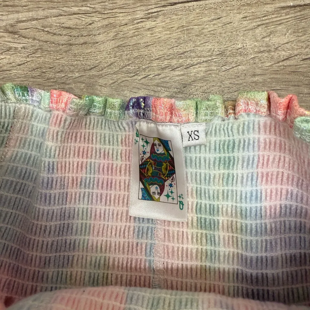 Queen of Sparkles rainbow tie dye‎ smocked party club shorts size xs Blue - Image 4