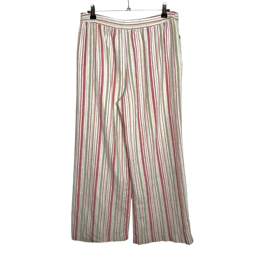 Coldwater Creek Striped Linen Blend Wide Leg Pants Size M | Pockets Retro Boho - Image 5