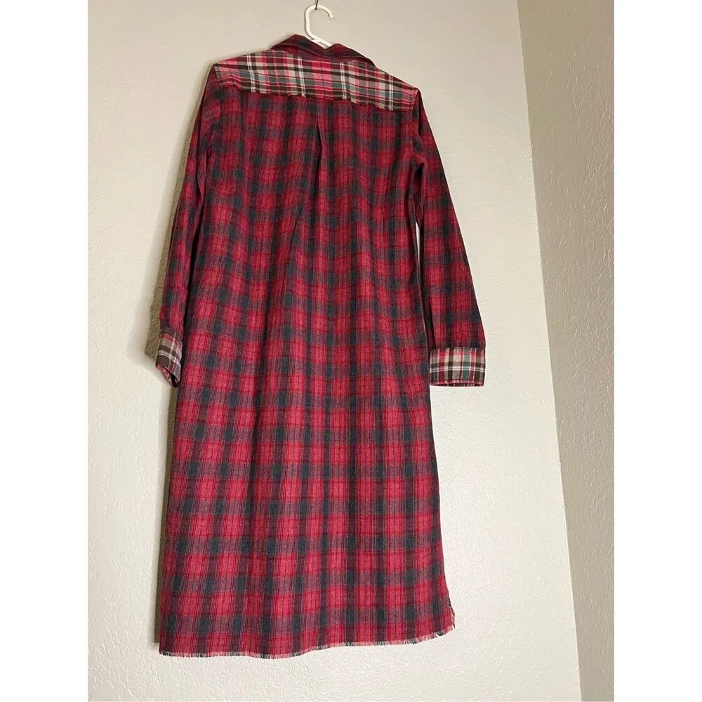 Artisan De Luxe Red Plaid Flannel Shirt Dress Button Front Tunic Size S - Image 5