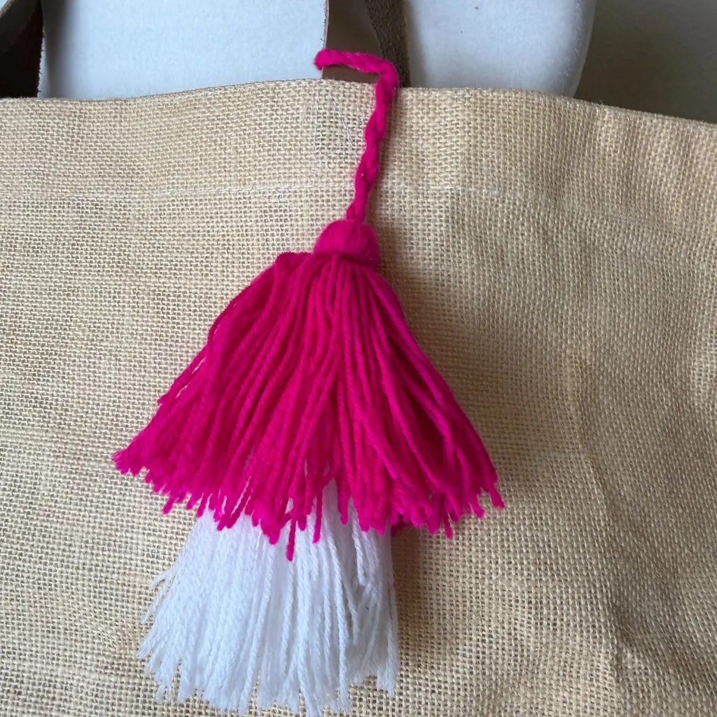 Mud Pie Woven Jute Tote Beach bag with Tassel detail - Image 3