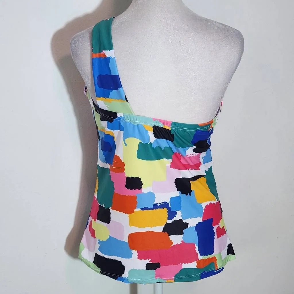 Tempt Me Colorful Print Tankini Swimsuit with Black Bottoms NWT Size Medium - Image 3