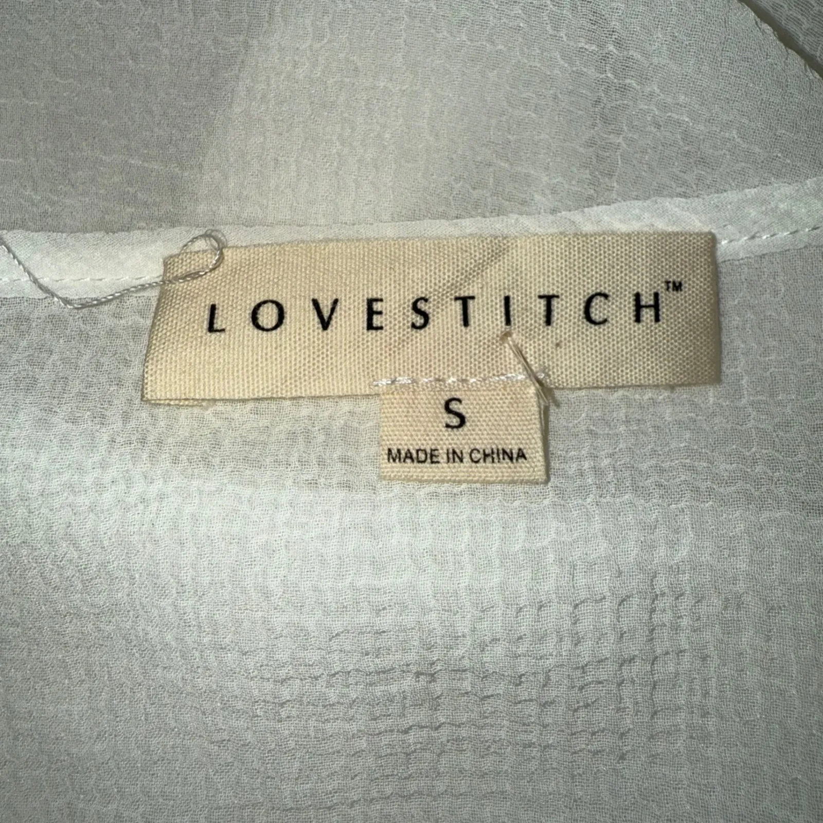 LOVESTITCH Vici Collection White Lace Trim Cap Sleeve Sheer V-Neck Blouse Small - Image 7