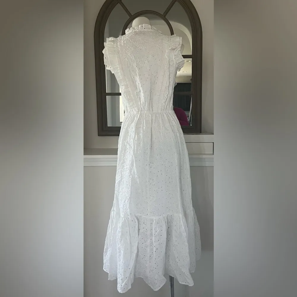 Ralph Lauren Linen Ruffled Eyelet Midi Dress, White Size 4 New w/Tag $398 - Image 9