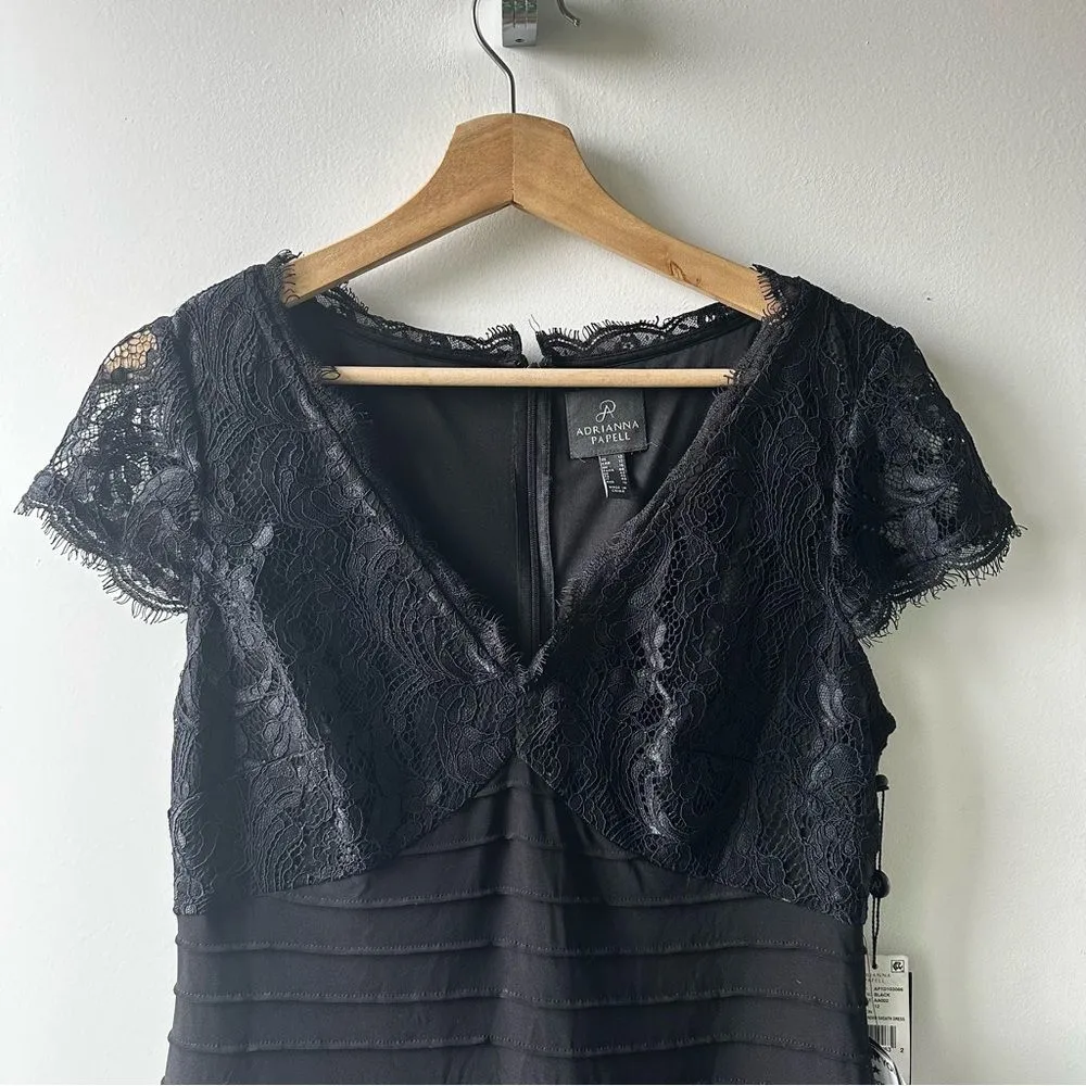 Adrianna Papell Black Dress Size 12 Bandage Lace Sheath LBD Bodycon cocktail NEW - Image 4