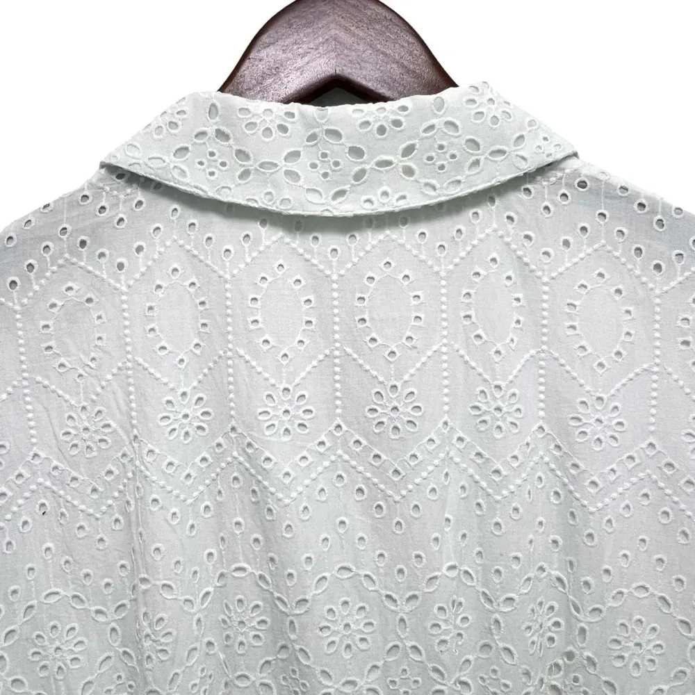 Veronica Beard Kylan Eyelet Lace Long Sleeve Dress White Minimalist Size 6 - Image 7