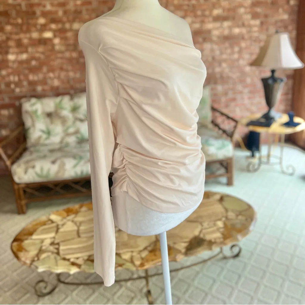 Top One Shoulder Ruched Cropped Blush Pink NWOT L - Image 6