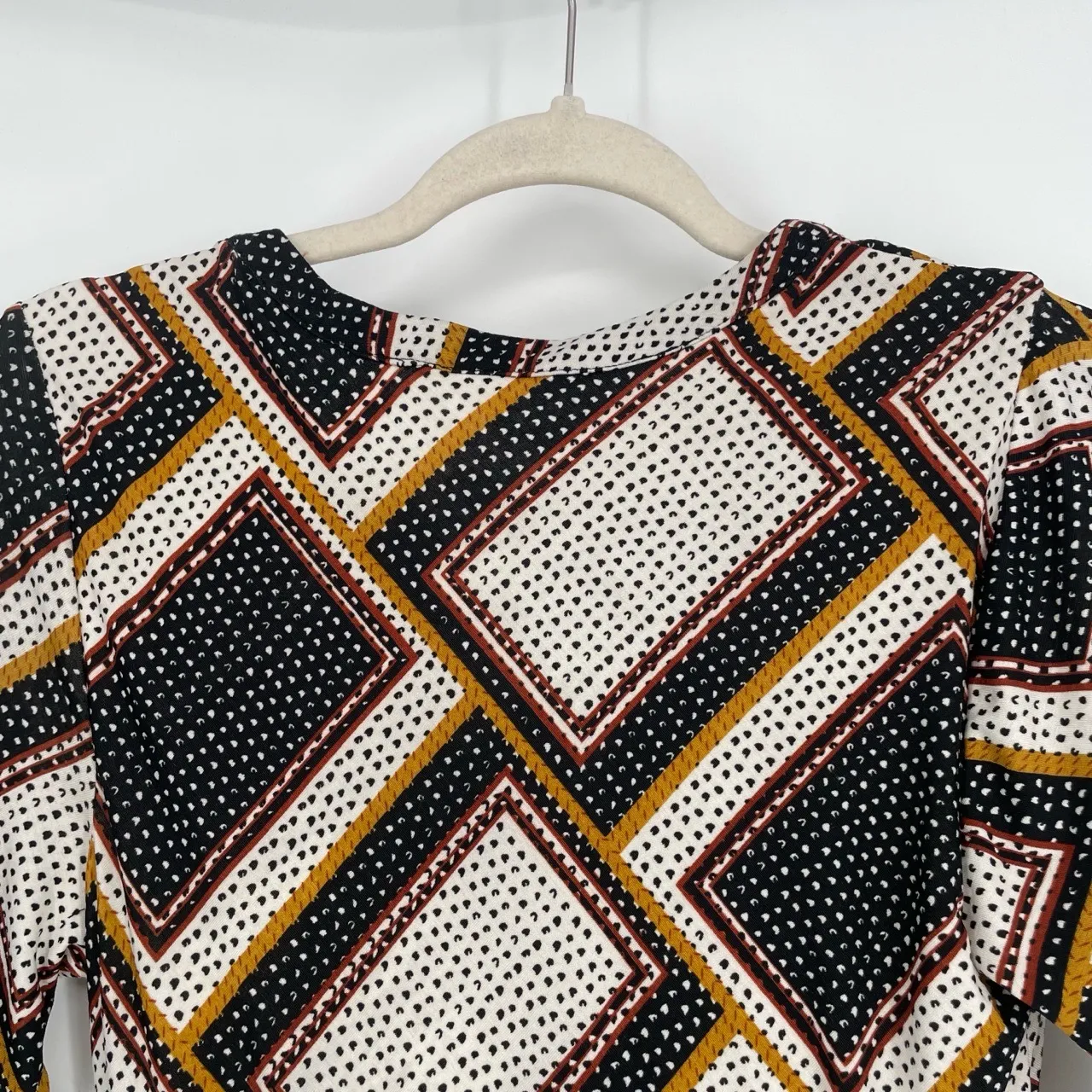 eShakti Women's Black Geometric Pattern Handkerchief Hem High Low Dress Size 0 - Image 7