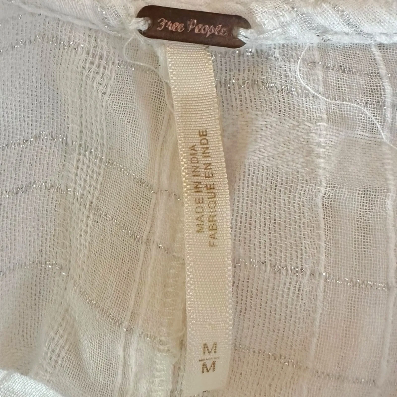 Free People Bohemian Witchy Crochet White Shores Tunic Top Medium Metallic Fairy - Image 13