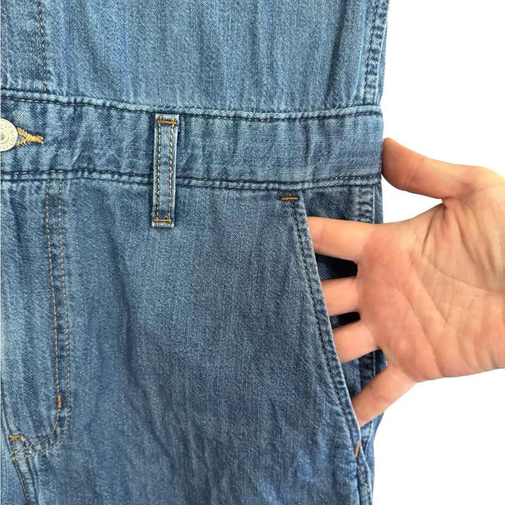 Levi's  Blue Denim Women's Button Up Romper with Front Pocket and Cinched Waist - Image 4