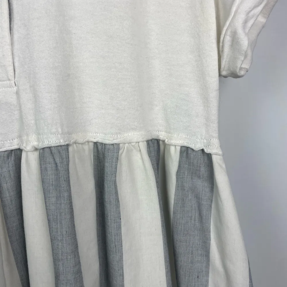 Urban Outfitters White Blue Striped Margo Mixed Media Henley‎ T-Shirt Mini Dress - Image 9