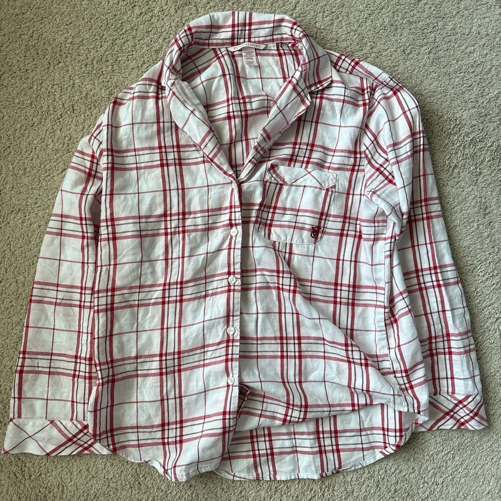 Victoria's Secret Red and White Cozy Plaid Pajama Set - Image 7