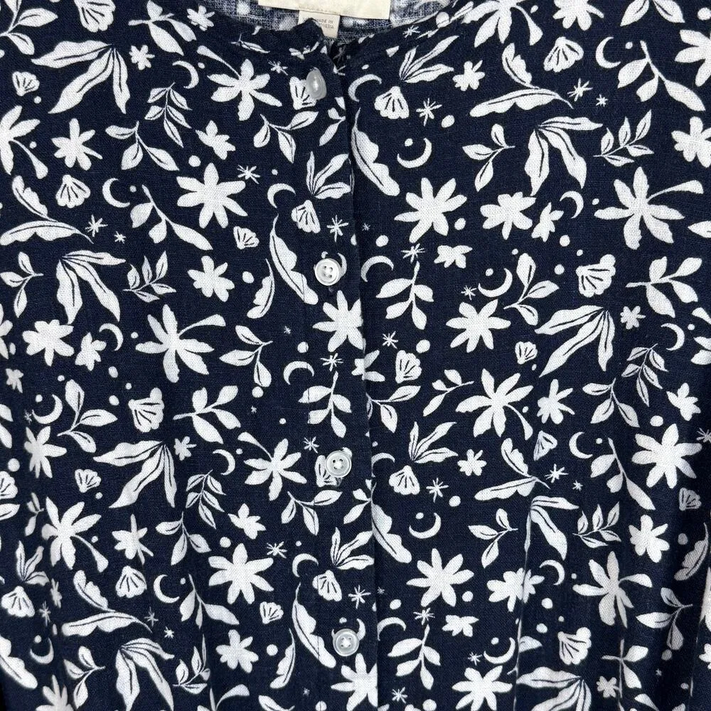 LOFT Outlet X-Large Romper Floral Linen Blend Sleeveless Pocket Belted Navy Blue - Image 2