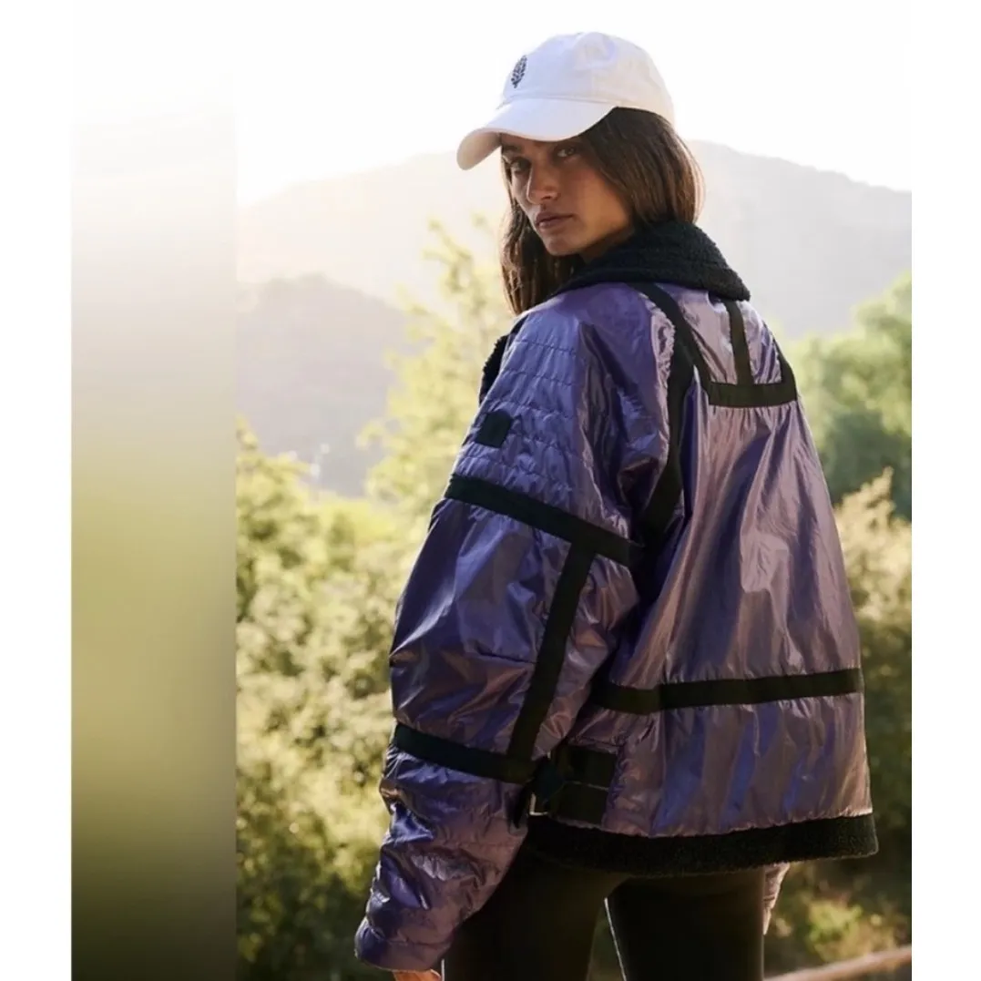 FREE PEOPLE Movement Vagabond Fleece Bomber Jacket Royal Purple Coat - Image 5