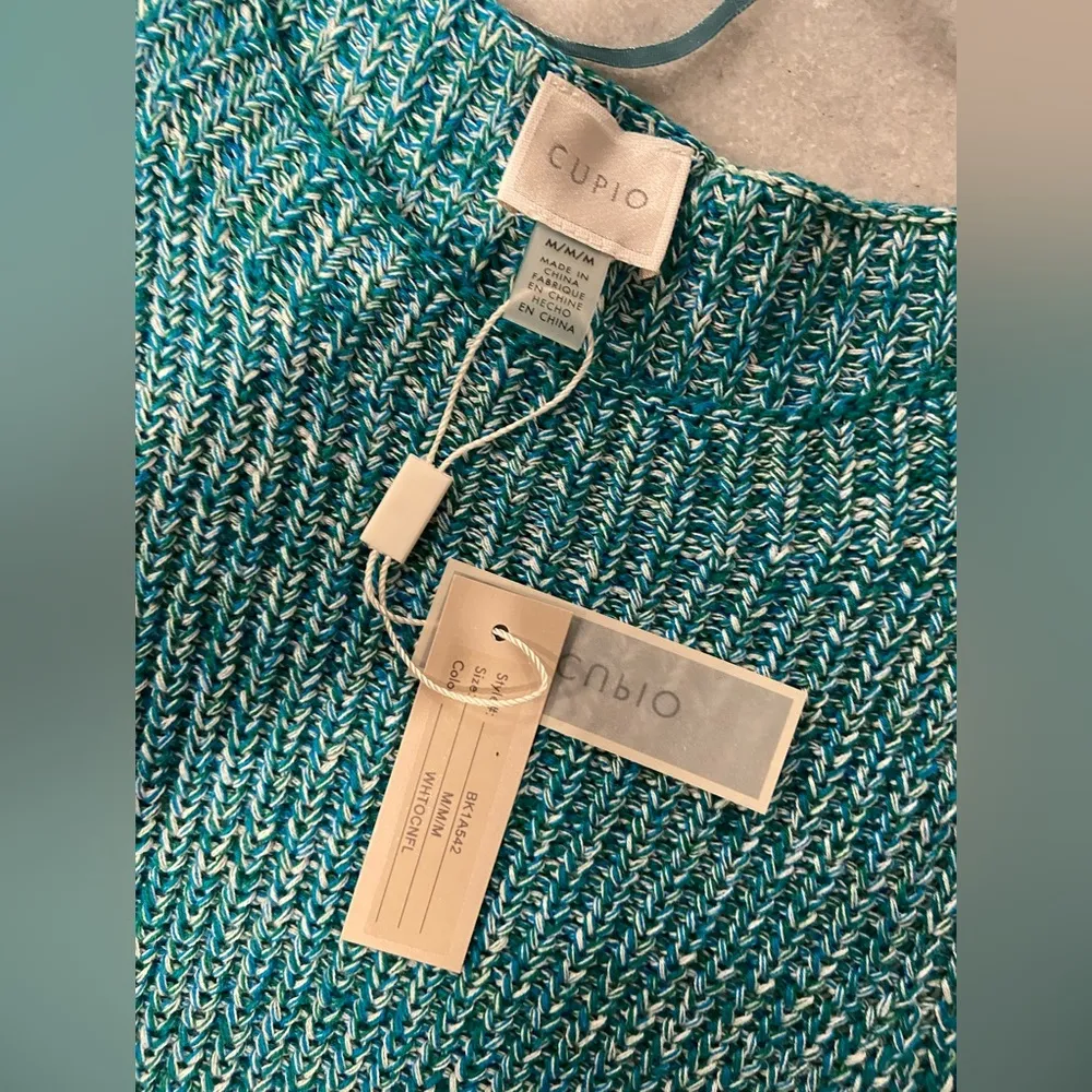 NWT Cupio Size M Scoop Neck Sleeveless Cotton Teal Heather Knit Vest Top Cotton - Image 8