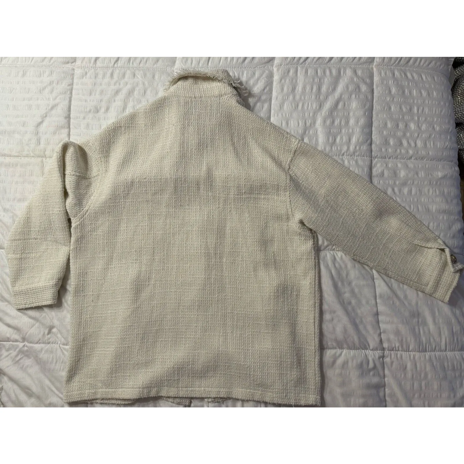 Sweet Rain Tweed Shacket Shirt Jacket White Gold Shimmer Accent - Image 8