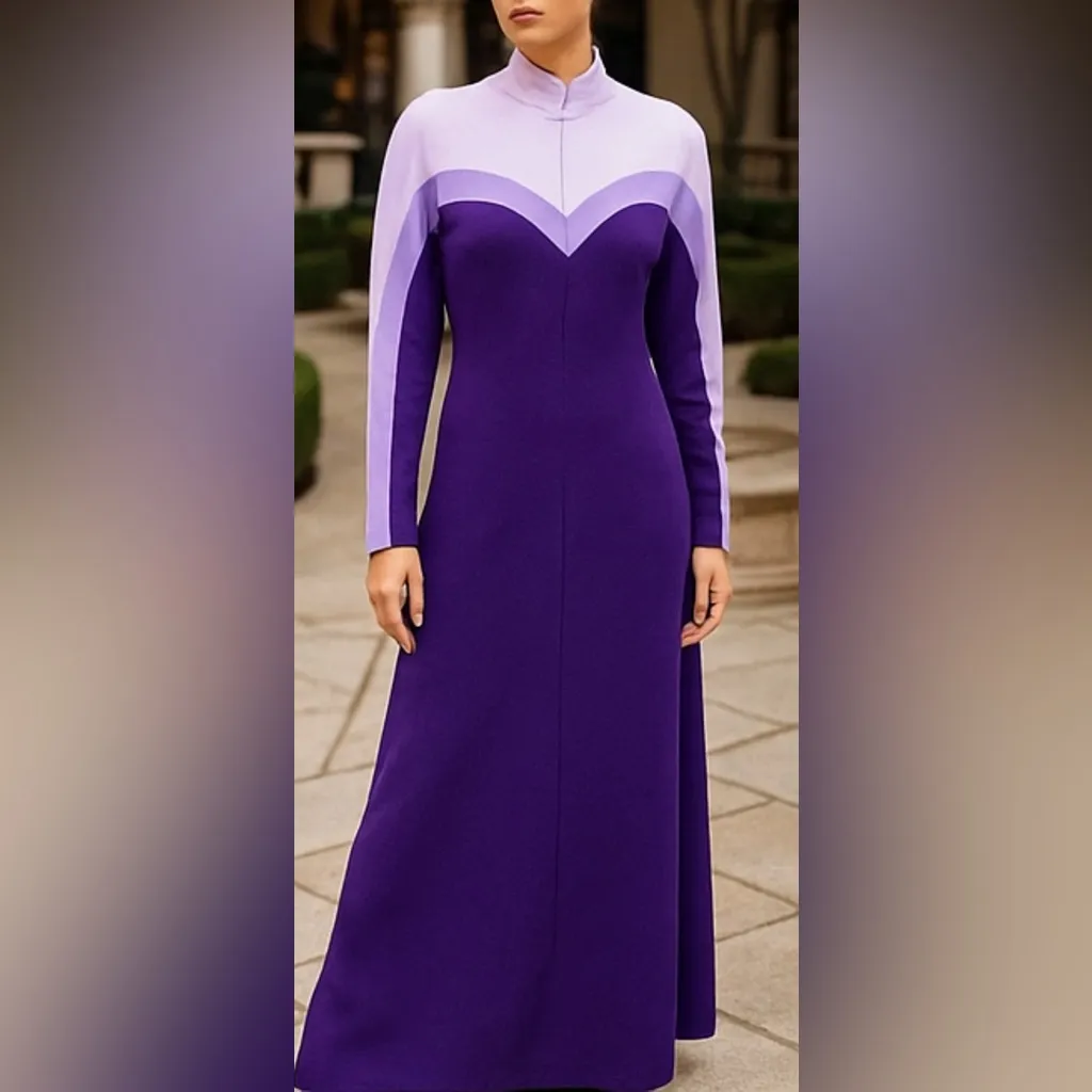 Vanity Fair Mod Vintage Velour Stripe Housecoat Mazi Dress Purple S - Image 13