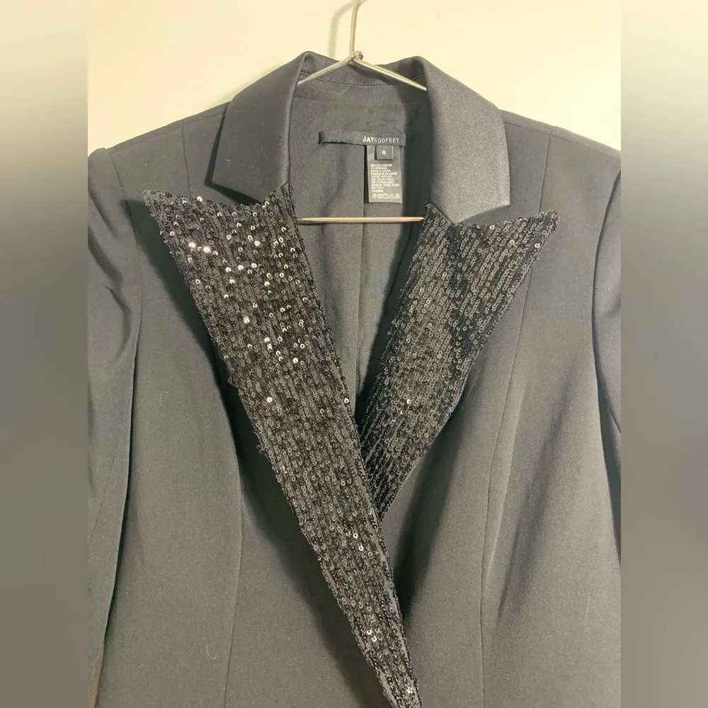 Jay Godfrey, Ace, Black, sequin collar,  tuxedo mini dress. 6 - Image 4