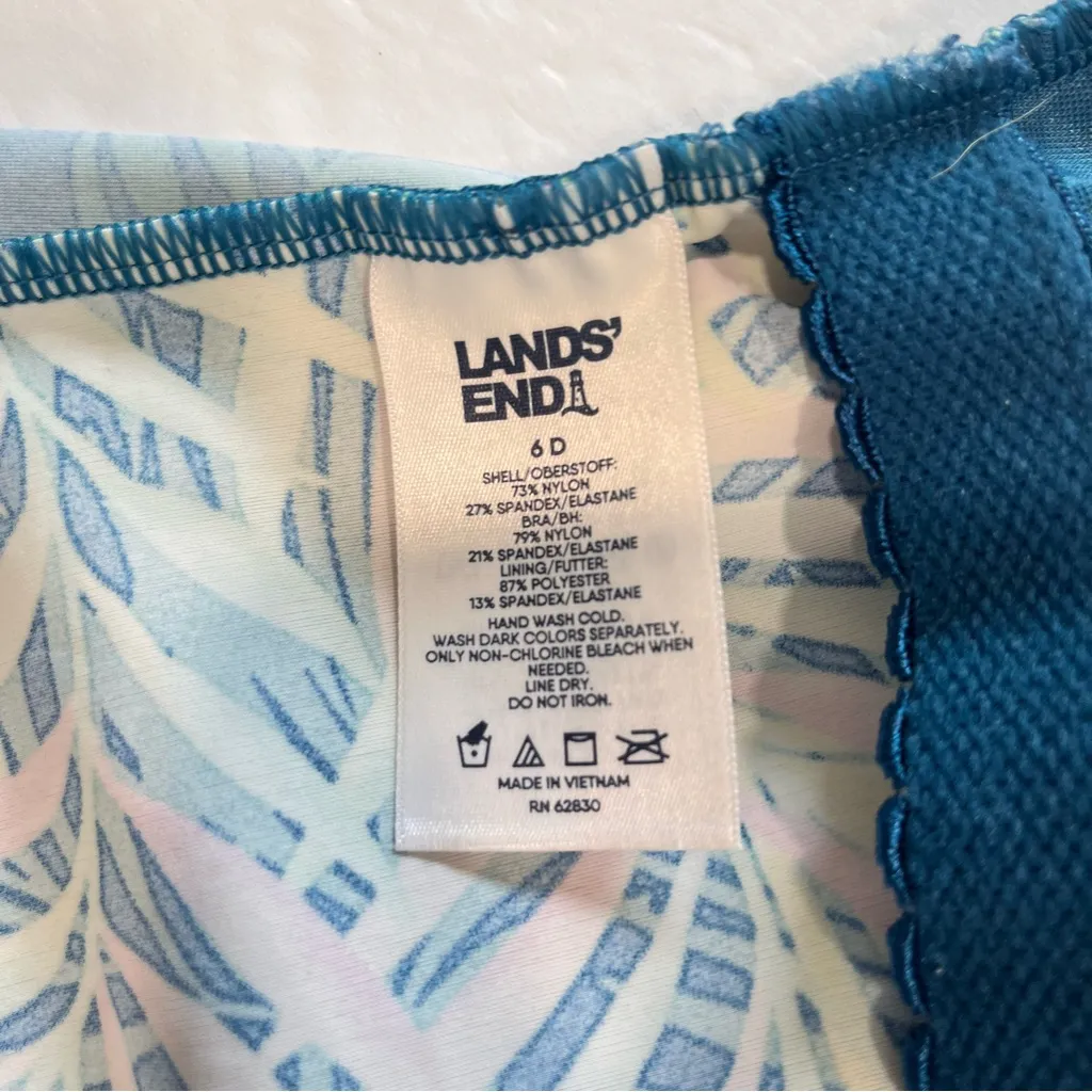 Lands End Blue Green Tropical‎ Palm Leaf One Piece Swimsuit Size 6 D - Image 13