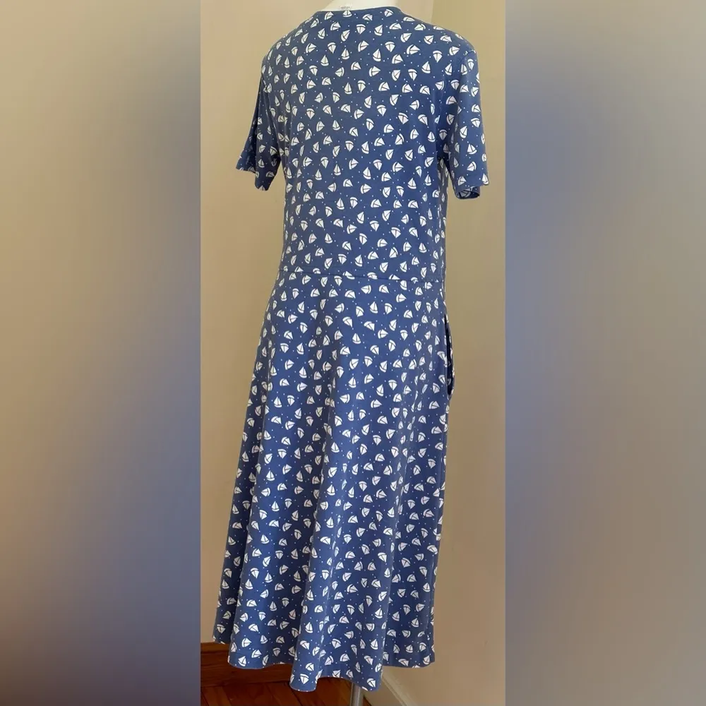 Lands'End  Vintage Maxi Light Blue And White Small Sail Boats Dress SZ MP - Image 3